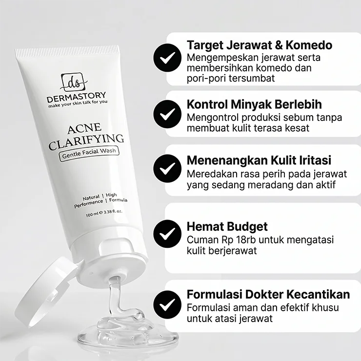 DERMASTORY Sabun Cuci Muka Jerawat Acne Clarifying Gentle Facial Wash 100ml - Gambar 5