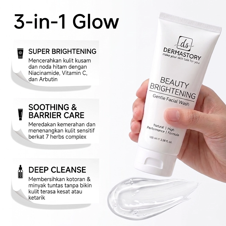 DERMASTORY Beauty Brightening Gentle Facial Wash 100ml - Gambar 4